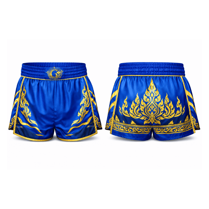 GAFAVE “Prince of St. Lucia” Muay Thai Shorts – Royal Blue/Gold Edition